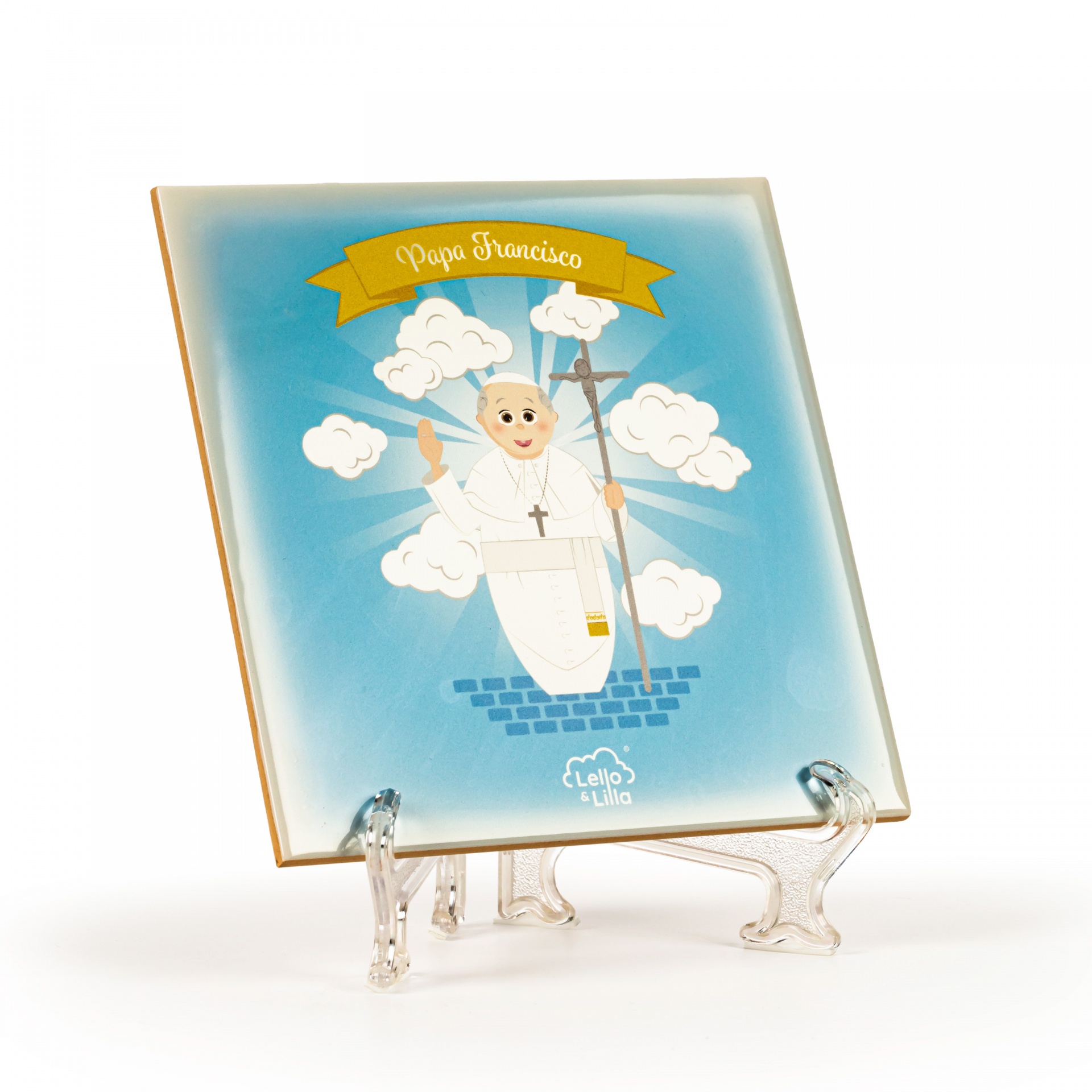 Azulejo decorativo Papa Francisco em cerâmica com ilustração colorida