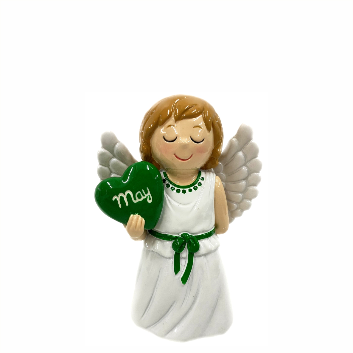 Figura decorativa de anjo com coração verde 