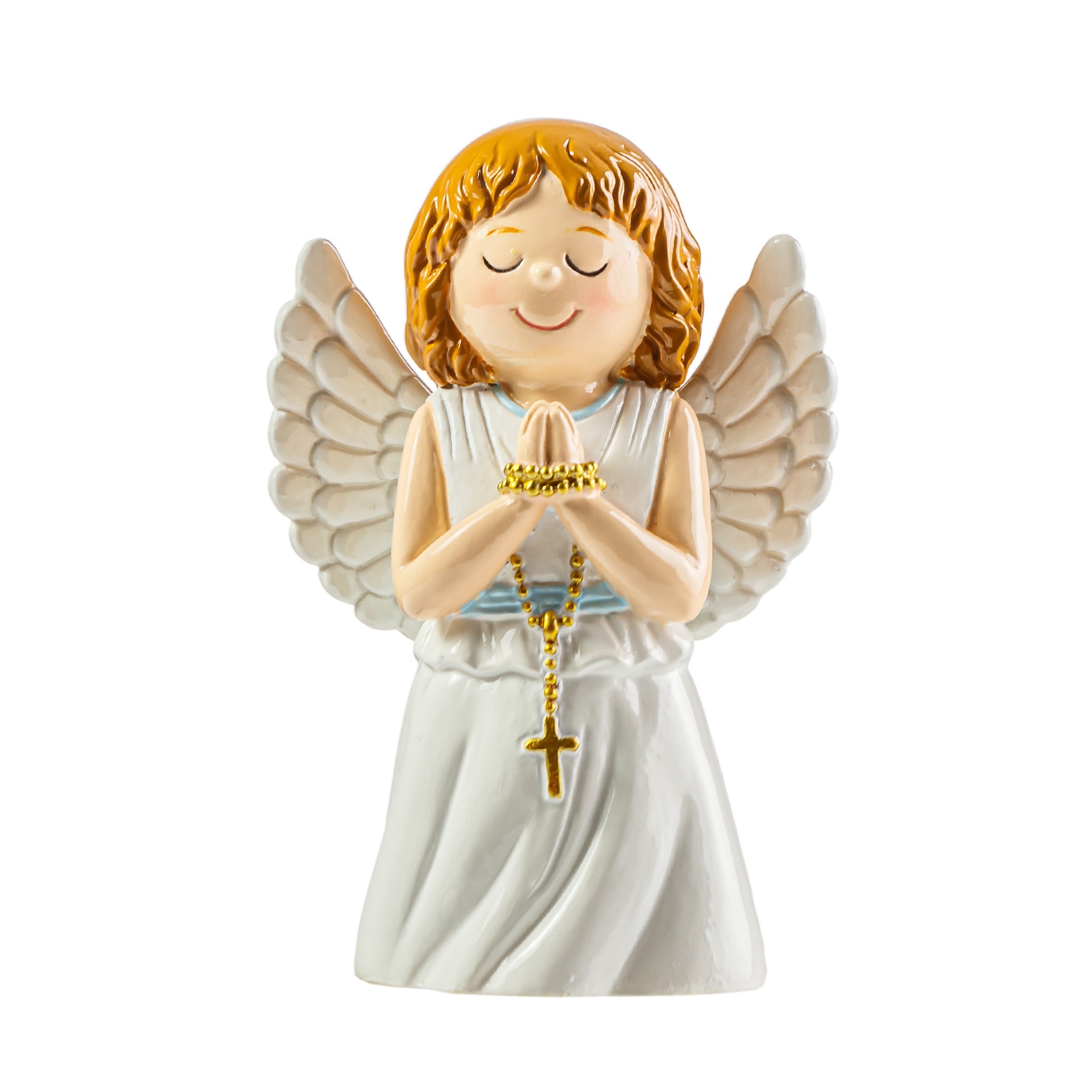 Figura decorativa de anjo com asas e terço