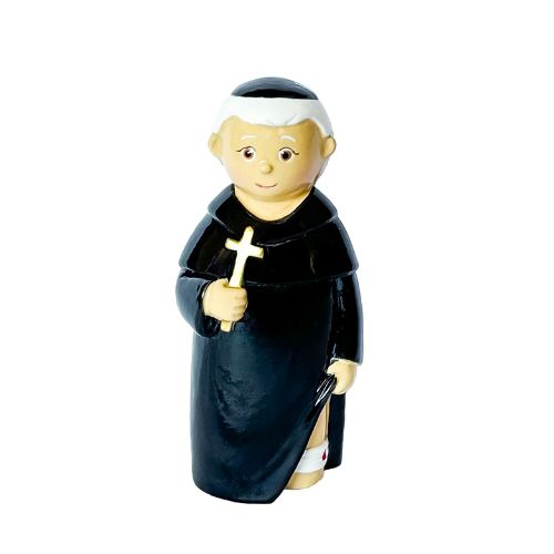 Estatueta de sacerdote com hábito preto e cruz dourada