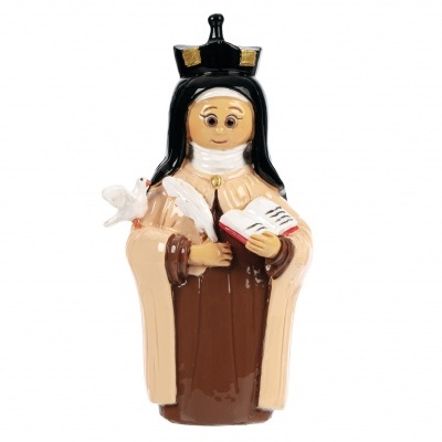 Estatueta de freira em porcelana com coroa preta e pomba