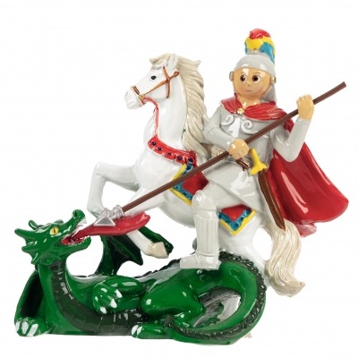 Figura decorativa de cavaleiro a lutar com dragão