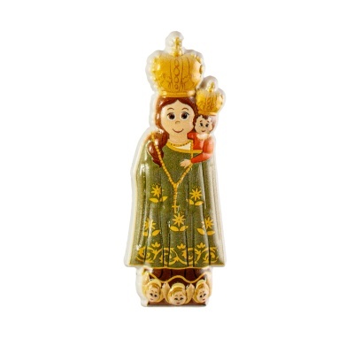 Figura religiosa decorativa da Virgem com Criança e coroas douradas