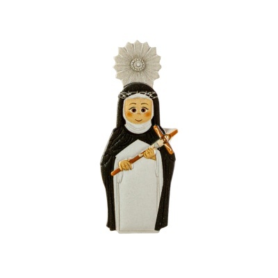 Figura decorativa de freira com hábito preto e branco e cruz