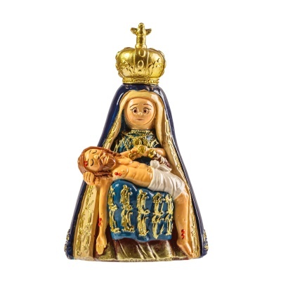 Estatueta religiosa Nossa Senhora da Piedade cerâmica com coroa dourada