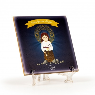 Placa decorativa de Santa Jacinta Marto em suporte transparente
