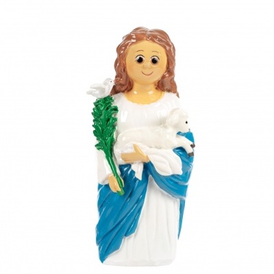 Estatueta feminina com cordeiro e ramo verde