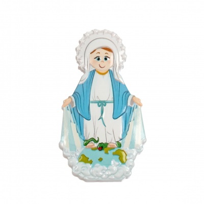 Figura decorativa da Virgem Maria em plástico com túnica e manto azul
