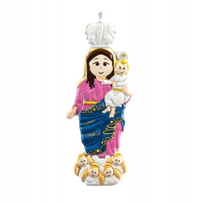 Figura emoji de Nossa Senhora com criança e anjinhos