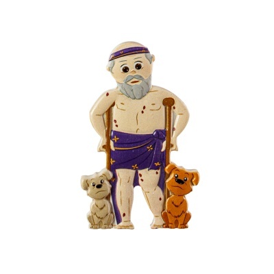 Figura decorativa de homem idoso com dois cães
