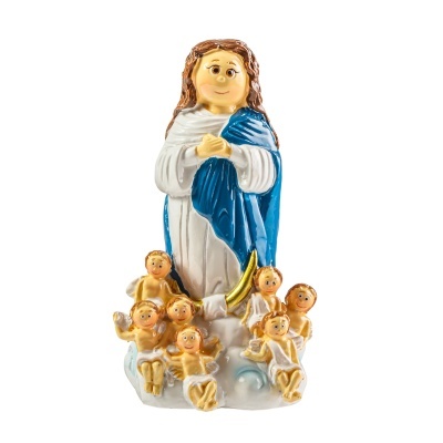 Estatueta de figura feminina com anjos em resina