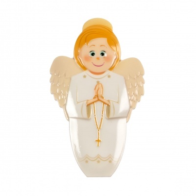 Adereço de anjo creme com asas e rosário dourado