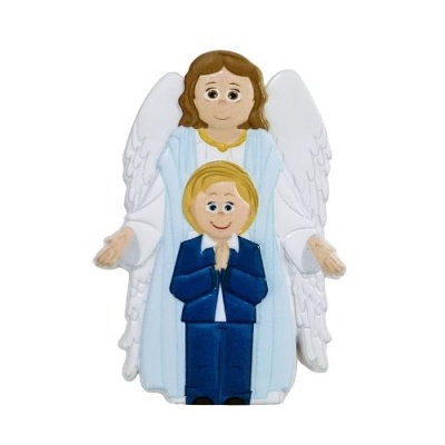 Figura decorativa de anjo com menino em plástico