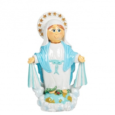 Estátua de Nossa Senhora em cerâmica com manto azul e branco