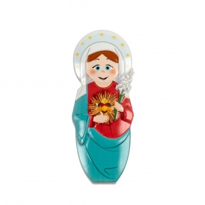 Figura decorativa feminina de madeira com flores