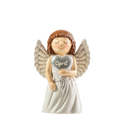 Figurinha anjo cerâmica com coração cinzento 'April'