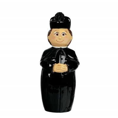 Figura decorativa em cerâmica de pessoa com traje formal preto e chapéu