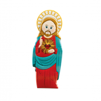 Figura estilizada do Sagrado Coração de Jesus em cores vibrantes