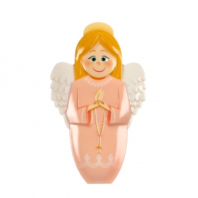 Figura de anjo decorativa em plástico rosa e branco