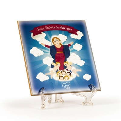 Placa decorativa Nossa Senhora da Assunção com suporte transparente