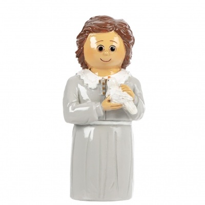 Figura decorativa em cerâmica de mulher com cordeiro