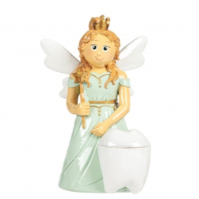 Figura de fada com vestido verde claro e um grande dente branco