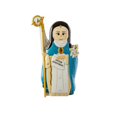 Figura Santa Rita cerâmica azul branca com pergaminho INTER UNIVERSA