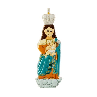 Figura decorativa da Virgem Maria com Menino Jesus e coroa branca