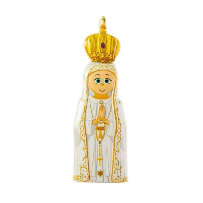 Figura decorativa religiosa feminina branca com detalhes dourados e coroa