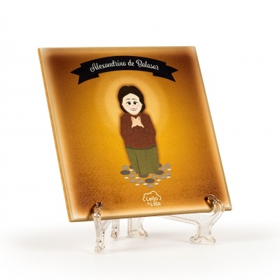 Placa decorativa em vidro com figura e texto Alexandrina de Balsad