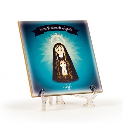 Azulejo com imagem da Nossa Senhora da Agonia em suporte transparente