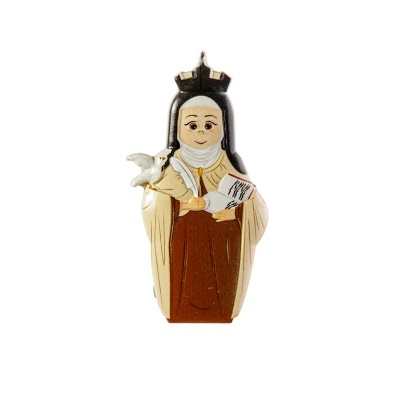 Figura decorativa de freira com coroa e pomba