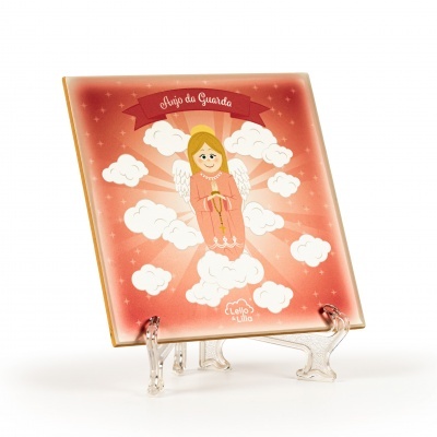 Azulejo decorativo com ilustração de anjo e texto Anjo da Guarda
