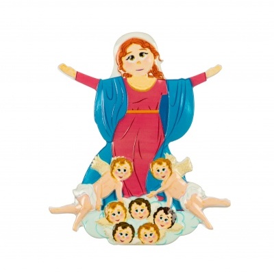 Figura em madeira de mulher com anjos em volta