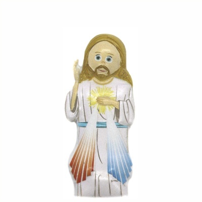 Figurinha de Jesus com túnica branca e raios coloridos