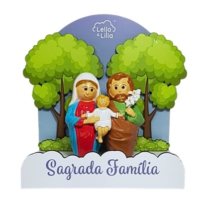 Figura decorativa Sagrada Família com base e fundo de árvores