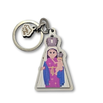 Chaveiro Nossa Senhora roxa com manto azul e menino com coroa