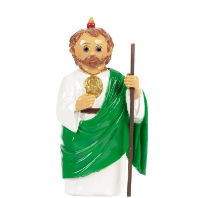 Estátua religiosa São Judas Tadeu vestes verde e branco