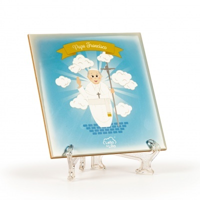 Azulejo decorativo Papa Francisco em cerâmica com ilustração colorida