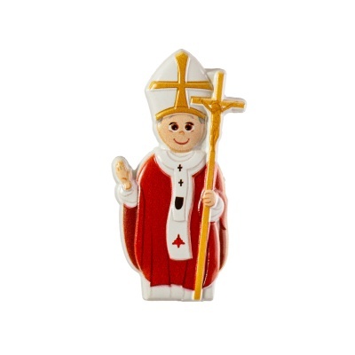 Figura decorativa de papa em vermelho, branco e dourado