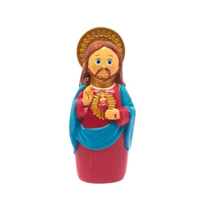 Estatueta religiosa colorida de Jesus com auréola dourada