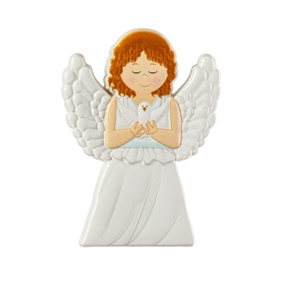 Figura decorativa de anjo branco com asas e pomba