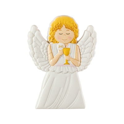 Figura decorativa de anjo com vestido branco e asas
