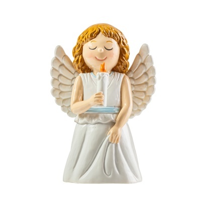 Estátua decorativa de anjo segurando vela