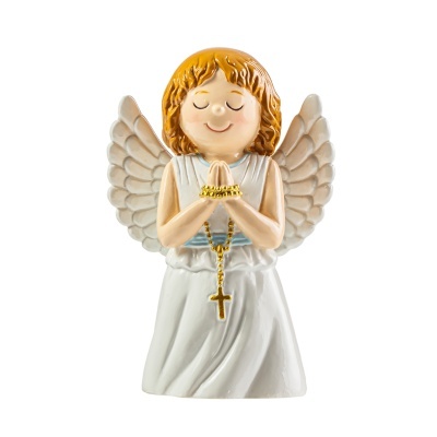 Figura decorativa de anjo com asas e terço