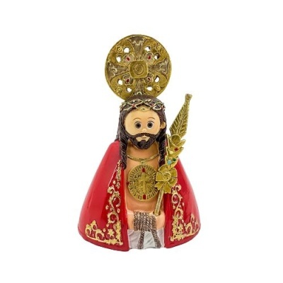 Figurinha de Jesus com capa vermelha e detalhes dourados