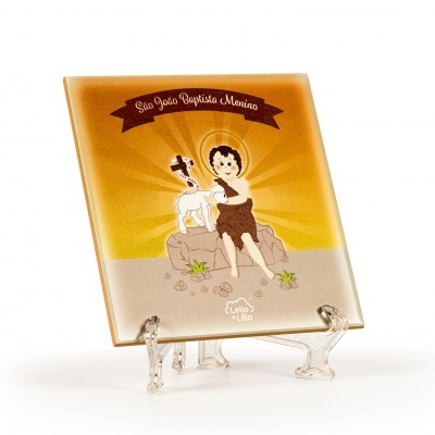 Azulejo decorativo com imagem de São João Baptista Menino em suporte transparente