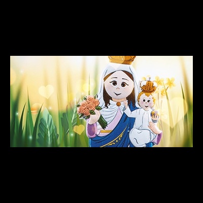 Figura religiosa de Nossa Senhora com o Menino Jesus em manto azul e coroas douradas