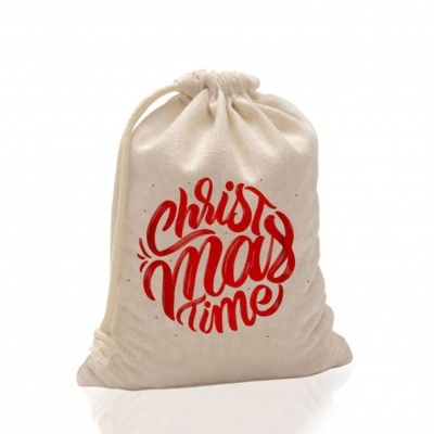 Saco de tecido com texto vermelho Christmas Time