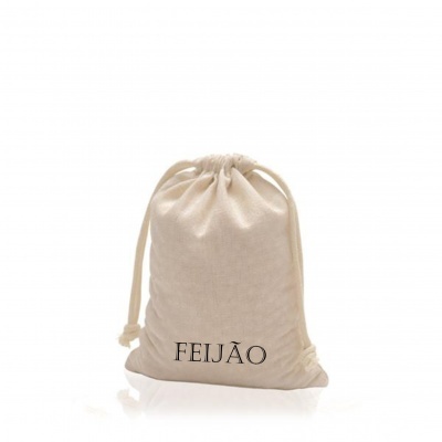 Saco de tecido bege com texto FEIJÃO